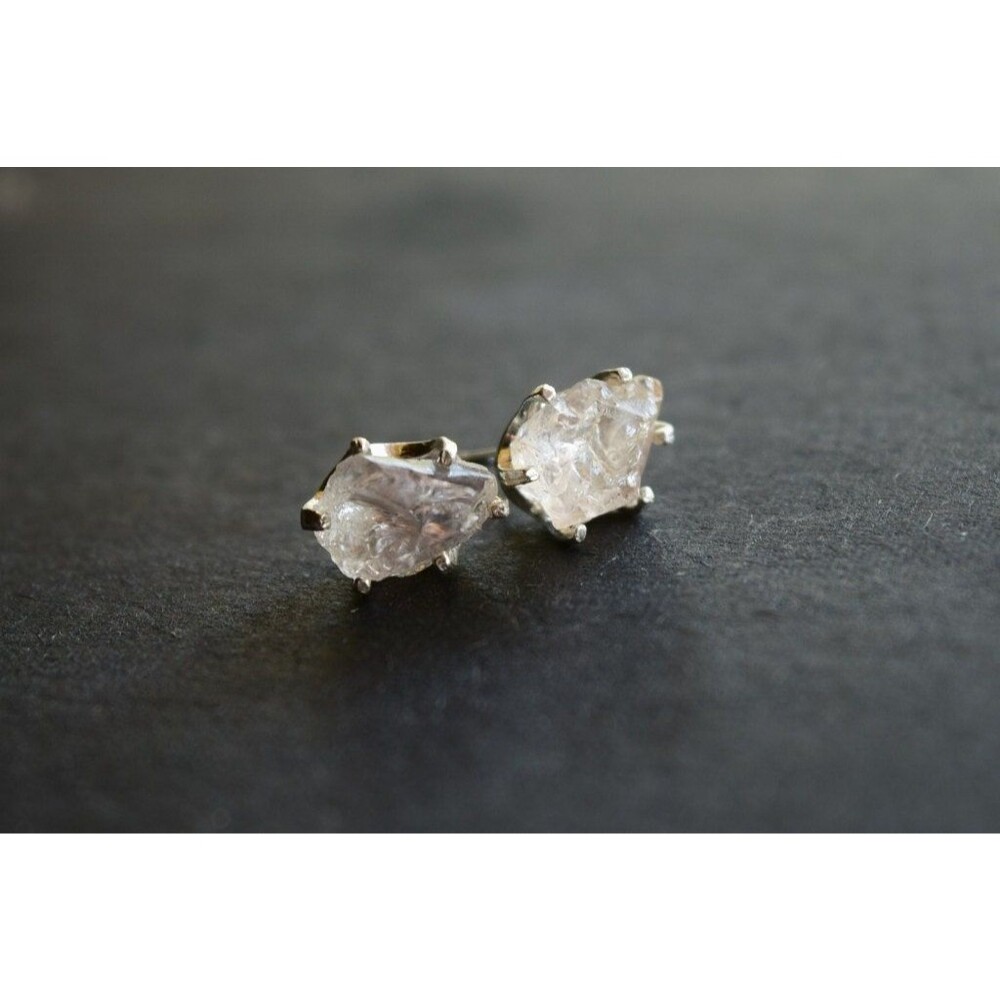 Lake County diamond earrings, 925 sterling silver, raw gemstones